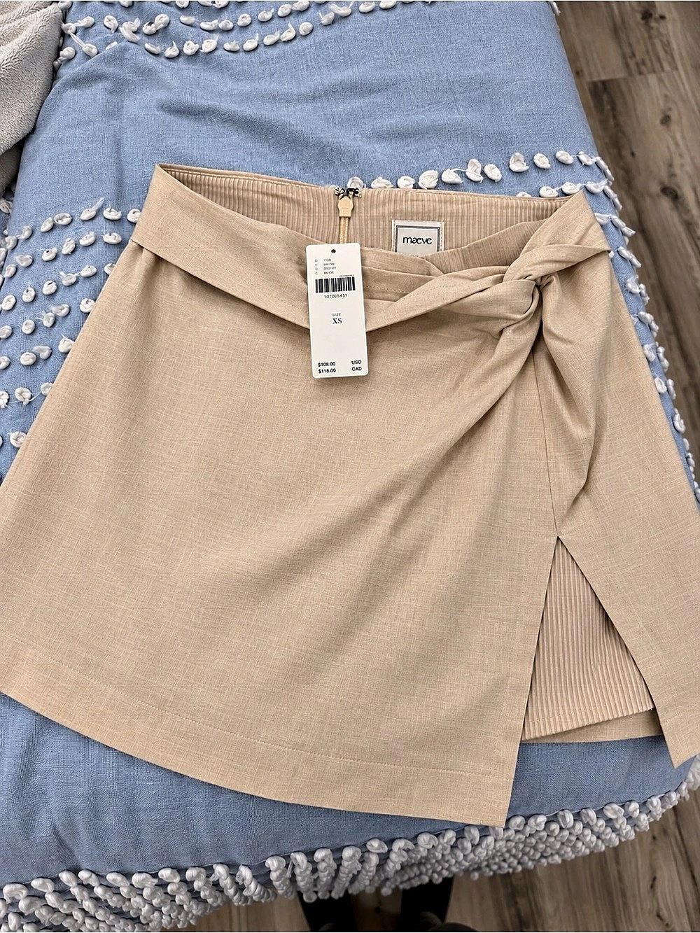 Anthropologie- Maeve Mini Wrap Skirt in Beige Size XS NWT